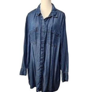 Blossom vintage women's chambray button-down long sleeve shirt, sz 2X (PTP 26")